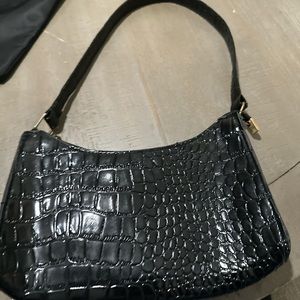 black patent crocodile leather bag
